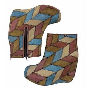 Jeffrey Campbell Handmade Ibiza Suede Platform Ankle Boot Wedge Patchwork Sz 6